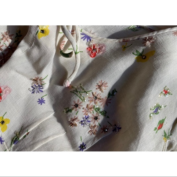 Vintage Beaded Linen Dress with Pockets! - Picture 2 of 7